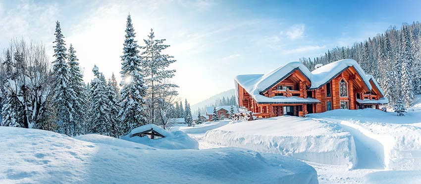 log house in winter